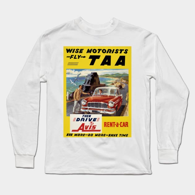 Vintage Travel Poster Wise Motorists Fly TAA Australia Long Sleeve T-Shirt by vintagetreasure